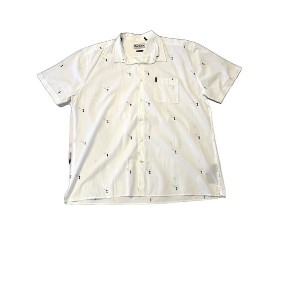 Barbour Mens White Short Sleeve Button Up Shirt Novelty Golf Print Regular Fit - Picture 1 of 8